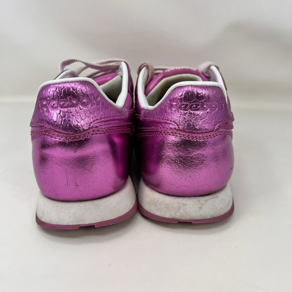 Reebok Classic Metallic Athletic Shoes Charged Pink White Girls Size 6 - Picture 4 of 8